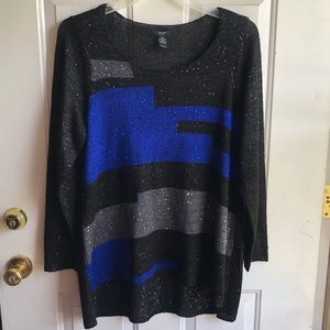Alfani women’s black blue gray sequin embellished sweater size 1X